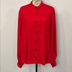 NWT Banana Republic satin button front gathered bishop sleeve top blouse XL